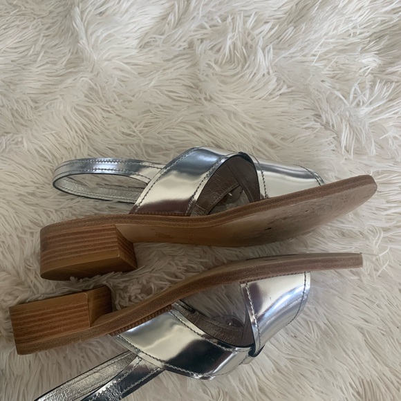 Prada Silver Leather Slingback Block-Heel Sandals - Picture 3 of 10